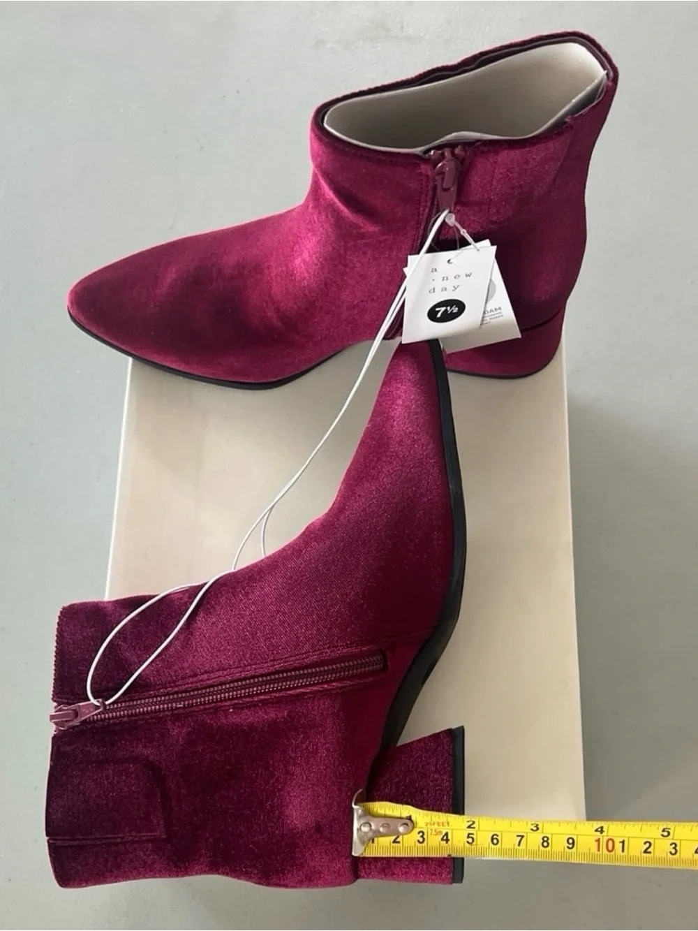Women's Wine Velvet Pointed Toe Ankle Boots Shoes Size 7.5